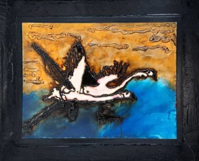 Flamingo Pair in Flight