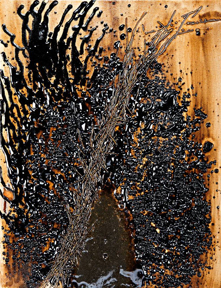 Untitled with Tar and Metal Wire -A