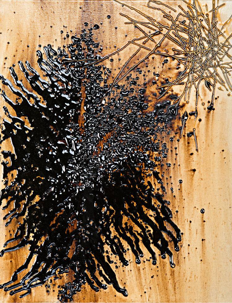 Untitled with Tar and Metal Wire - B
